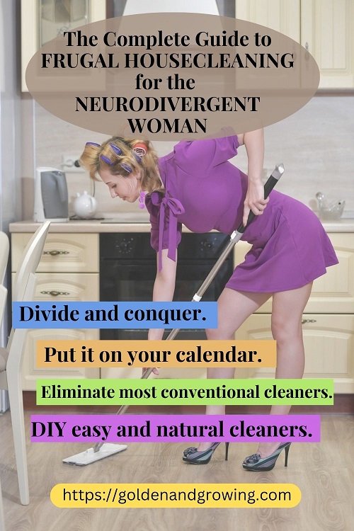 How to frugal housecleaning for neurodivergent women, ADHD cleaning hacks.